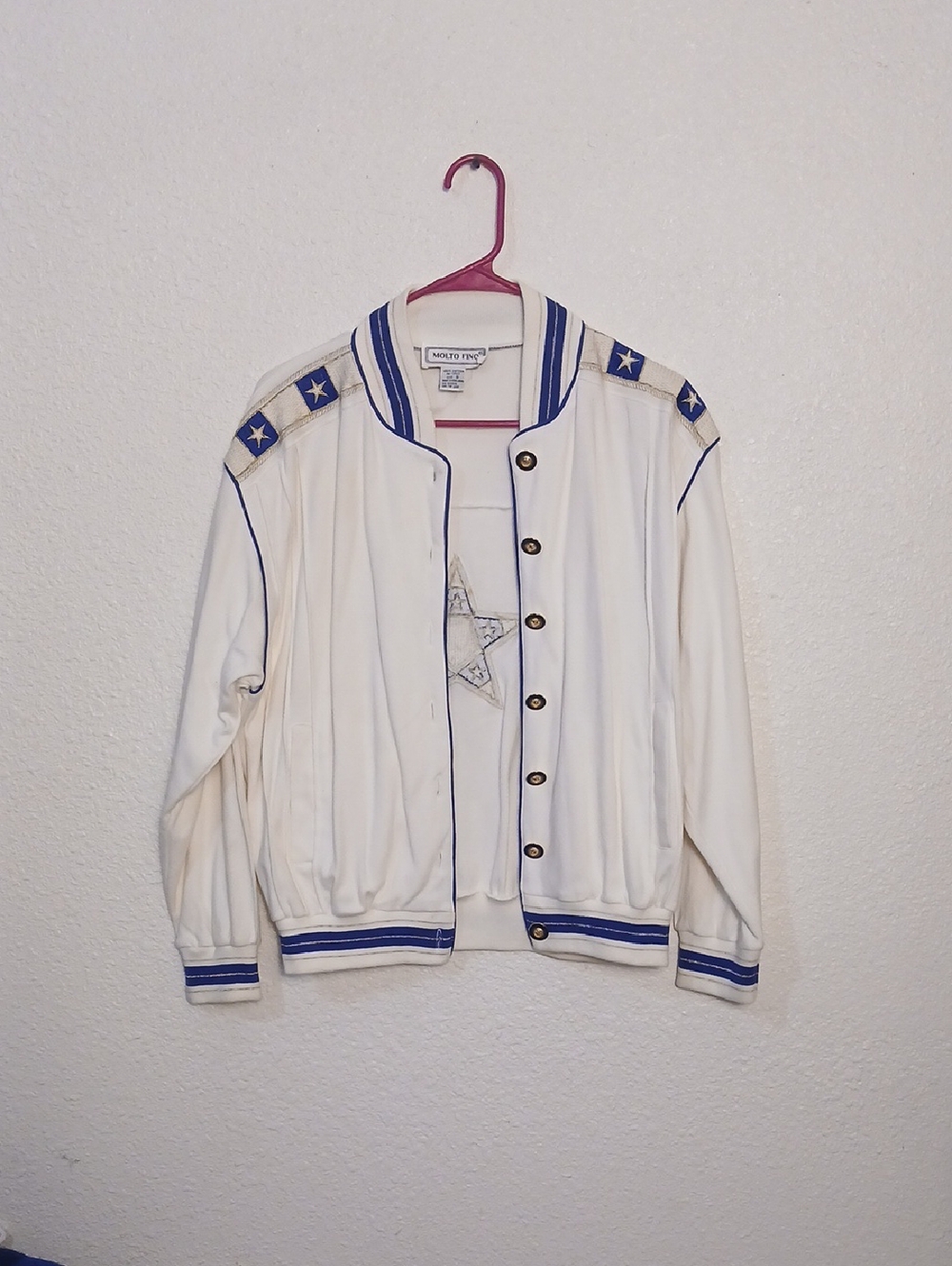 White and Blue Star Trim Women's Jacket